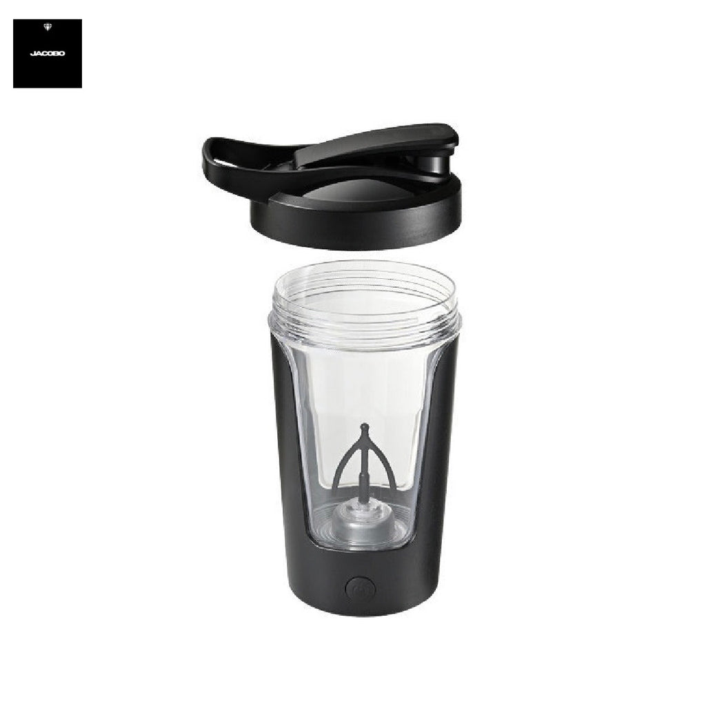 JAC Shaker Automático recargable en color negro con tapa y diseño moderno, ideal para mezclar bebidas.