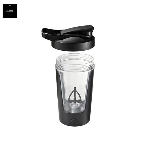 JAC Shaker Automático recargable en color negro con tapa y diseño moderno, ideal para mezclar bebidas.